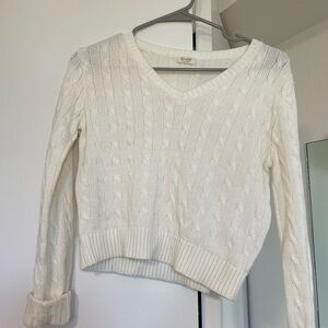 Brandy Melville John Galt Cream V-Neck Cable Knit Sweater